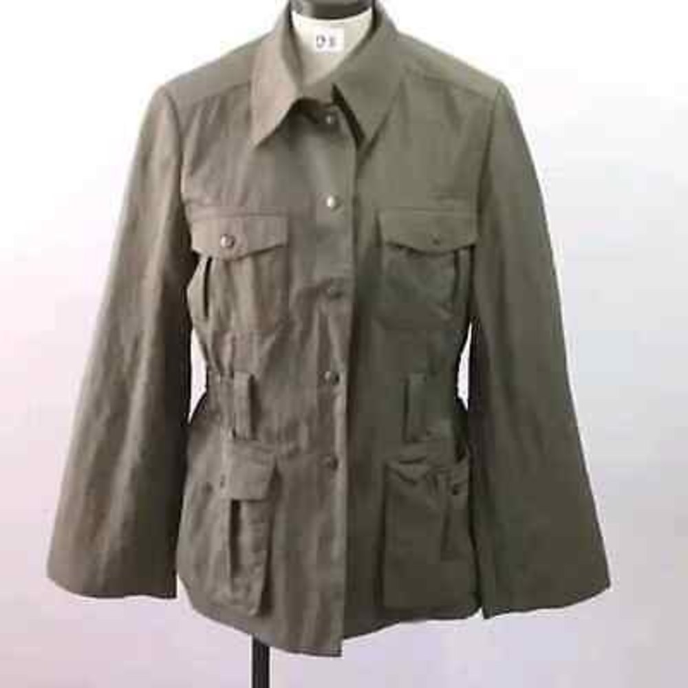 J.jill woman's jacket olive green long sleeve cotton medium size jacket (T2)